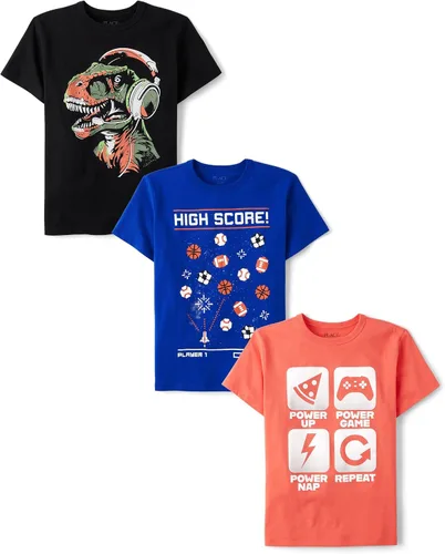 Miniatura 30 de The Children's Place Paquete de 3 camisetas gráficas de manga corta para niños