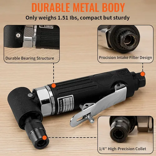 Miniatura 3 de BAIWEN - Amoladora neumática de ángulo recto de 1/4 pulgadas, 90 grados, resistente, 20,000 RPM, herramienta pulidora de lijadora comprimida