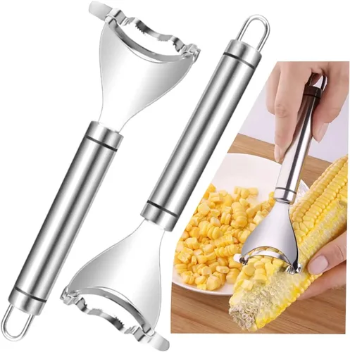 Miniatura 8 de Pelador y cepillador de maíz de acero inoxidable, juego de 4 piezas, mango ergonómico, removedor de granos de maíz, herramienta mágica para pelar