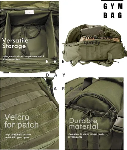 Miniatura 2 de Mochila militar 3 en 1 bolsa de viaje para gimnasio de fin de semana, despliegue de entrenamiento de viaje, Verde, Bolsa de gimnasio 3 en 1