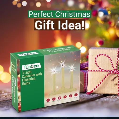 Miniatura 7 de Candelabro de Velas de Navidad para Ventana – con Bombillas Parpadeantes – 3 Luces para Interiores - Velas Eléctricas sin Llama para Ventana