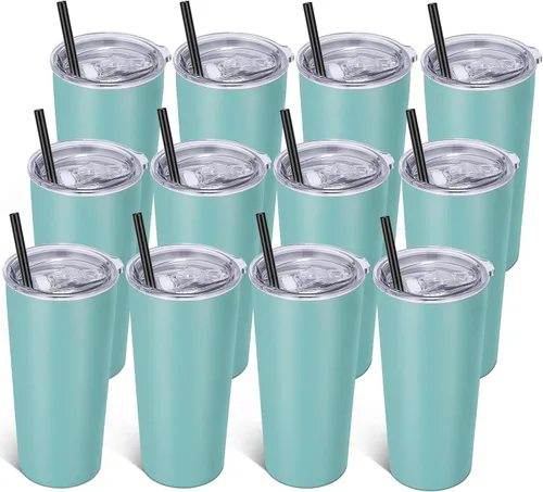 Miniatura 12 de VEGOND Vaso de 20oz a granel con tapa y pajita, vaso aislado al vacío de acero inoxidable de doble pared para café, viaje, paquete de 1 unidad, Rojo