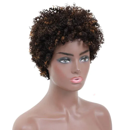 Miniatura 10 de Ms Taj - Pelucas de pelo humano afro corto para mujeres de raza negra, pelucas de pelo virgen brasileño con densidad del 150 % sin procesar, peluca