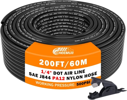 Miniatura 24 de CheeMuii 50 pies 3/8 Tubo Neumático 3/8" PA12 Nylon DOT Línea de Aire SAE J844 Manguera de Aire DOT 15.3 Metros 3/8 Pulgadas OD Tubo de Aire Negro