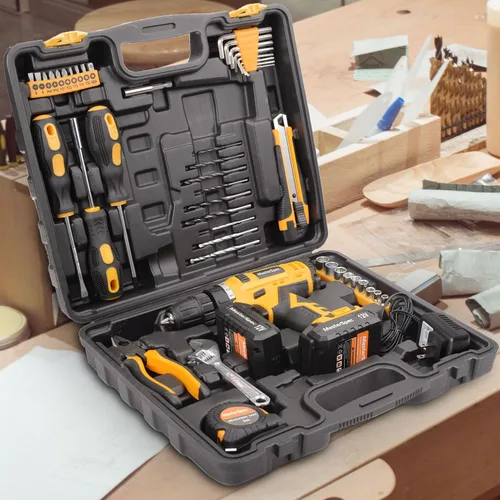 Miniatura 9 de 47 unids 12 V taladro inalámbrico kit de herramientas de mano para el hogar w/2