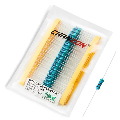Miniatura 92 de Chanzon - 100 resistencias de película metálica 1/2 W (0.5 W) 10 Ω ohmios ±1% de tolerancia 10R MF, resistencias de agujero pasante con limitación