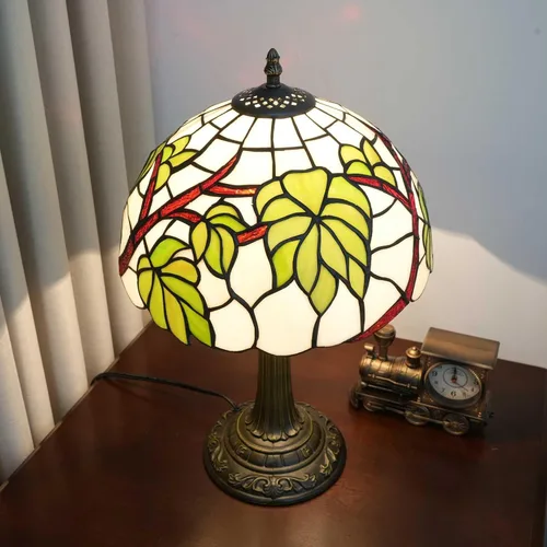 Miniatura 6 de Tiffany - Lámpara de mesa con vitrales de 12 pulgadas, hoja de uva verde, estilo Tiffany, lámpara vintage Nouveau para dormitorio, sala de estar