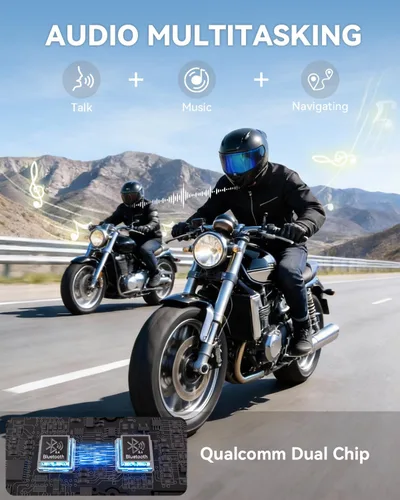 Miniatura 4 de N8 Mesh - Auriculares Bluetooth para motocicleta V5.4 para 8 conductores, sistema de comunicación de casco compatible con música y conversación