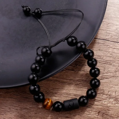 Miniatura 31 de SUMMER LOVE Father's Day Gifts Zodiac Bracelet for Men Women 10mm Natural Black Onyx Stone Star Sign Constellation Beaded Protection Bracelet