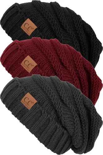 Miniatura 294 de Funky Junque Gorro de moda de punto trenzado de talla extragrande, grueso, abrigado, suave y holgado