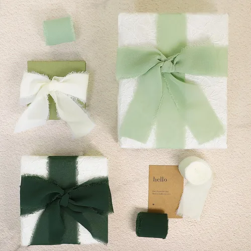 Miniatura 7 de Cinta de gasa de seda con flecos de 1-1/2 pulgadas x 16.5 yardas, 3 rollos de cintas hechas a mano para envoltura de regalos, invitaciones de boda