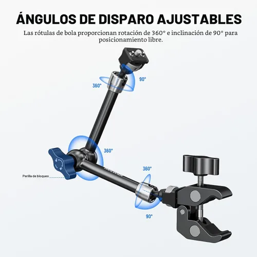 Miniatura 3 de Neewer Soporte de abrazadera de brazo mágico articulado de 11 pulgadas con súper abrazadera, soporte para monitor de cámara con pasadores y agujeros