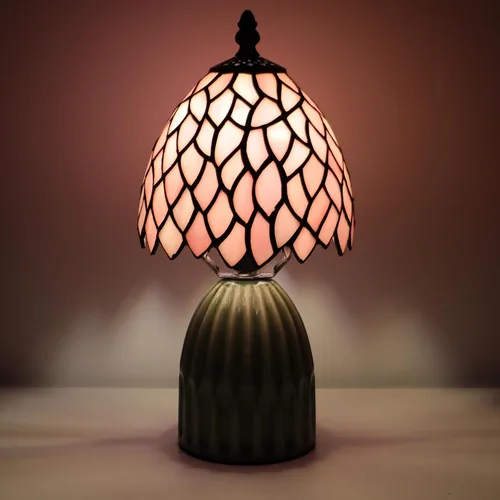 Miniatura 5 de Tiffany Stained Glass Mushroom Table Lamp 12.5 Inch -Pink Leaf Tiffany Lamp,6X6X12.5 Inch,Small Night Light,Ceramic Base, Mini Accent Light