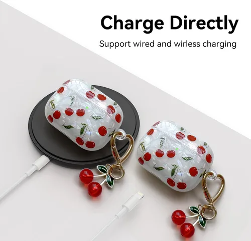 Miniatura 6 de Funda compatible con AirPods Pro (1ª generación), bonita funda estética de cereza para AirPod Pro con llavero de cereza, funda protectora de TPU