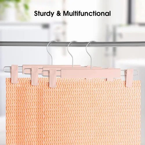 Miniatura 6 de GUANJUNE Perchas para pantalones, soportes para faldas que ahorran espacio con ganchos giratorios de 360°, clips ajustables, perchas para Rosa