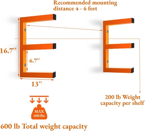 Miniatura 2 de MOOMSINE Estante de almacenamiento de madera para montaje en pared, organizador de madera de metal resistente con 3 niveles, cada estante soporta