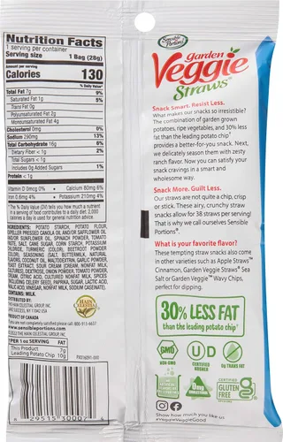 Miniatura 2 de Sensible Portions Veggie Straws – Paquete de sabores variados de sal marina, ranch, cheddar, manzana con canela, 1 oz (28 g) (paquete de 24 unidades)