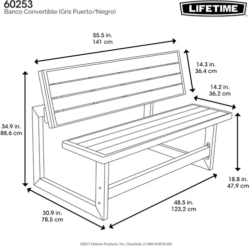 Miniatura 3 de LIFETIME 60253 Banco convertible para exteriores, 55 pulgadas, gris puerto
