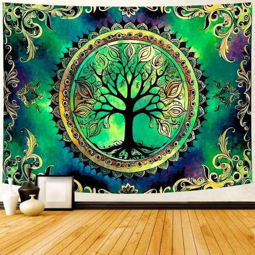 Miniatura 8 de Delur Tapiz de Bosque Árbol de la Vida Tapiz de Selva Tropical Colgante de Pared Paisaje Natural Colorido Místico Psicodélico Espiritual Cabecero