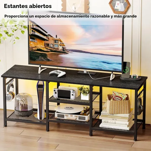 Miniatura 2 de YGEOMER Soporte de TV para sala de estar, centro de entretenimiento para televisores de 55 pulgadas, consola multimedia, mesa de televisión