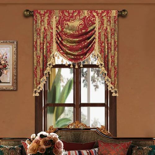 Miniatura 44 de Loom and Mill Cenefa de cascada de lujo de jacquard para sala de estar, elegantes cenefas de ventana con festones y cuentas damascadas, cortinas