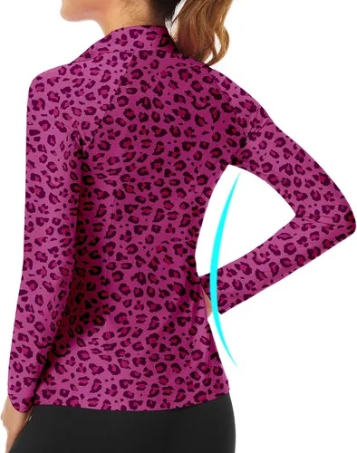 Miniatura 112 de WOWENY Camiseta deportiva de manga larga para mujer, con cremallera de un cuarto, cuello para entrenamiento, camiseta de tenis con estampado