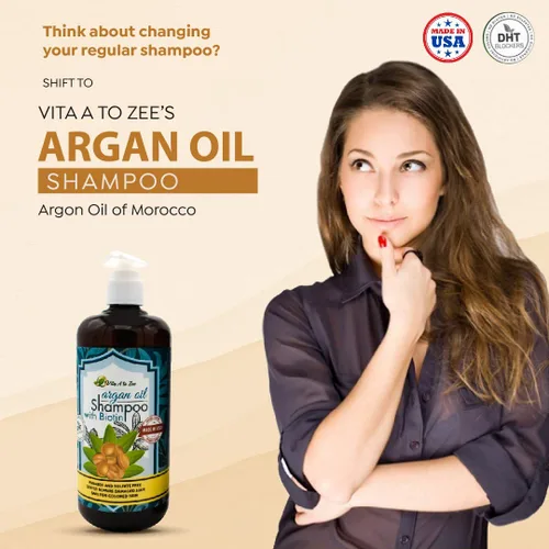 Miniatura 2 de Champú marroquí de aceite de argán y biotina (16.9 onzas líquidas) Fórmula de fuerza profesional Reparación natural del cabello, tratamiento