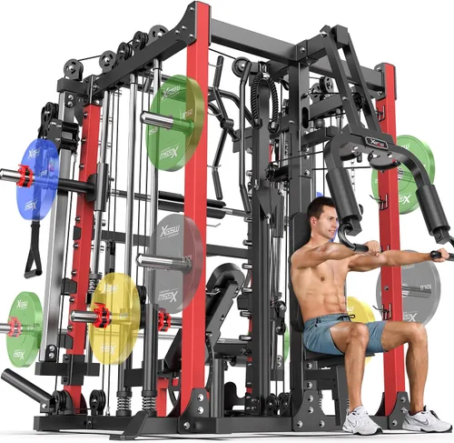 Miniatura 20 de Máquina Smith con sistema de cruce de cables, jaula de potencia multifunción para sentadillas y rack de potencia para gimnasio en casa, rack de Negro