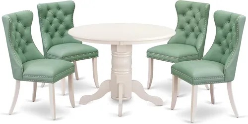 Miniatura 20 de East West Furniture SHDA5-WHI-13 - Juego de cocina de 5 piezas, incluye una mesa de comedor redonda con pedestal y 4 sillas Parson tapizadas de tela