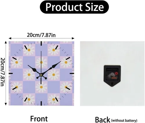 Miniatura 2 de Retro Checkered Purple Flower Small Wall Clock Clocks for Bedroom Battery Operated Wall Clock Silent Clocks Battery Operated Relojes De Pared for