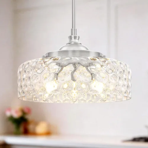Miniatura 14 de 3 luces colgantes ajustables para isla de cocina, metal cepillado dorado y vidrio transparente, luces colgantes de latón vintage para baño, pasillo