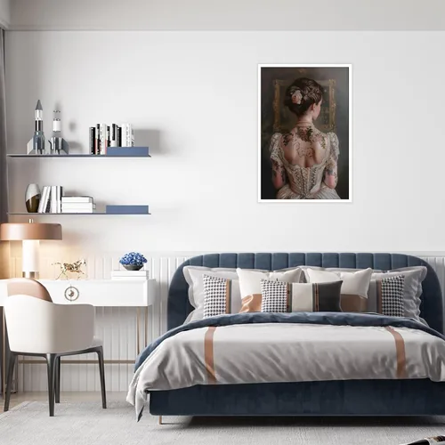 Miniatura 6 de Pintura retro de chica con estilo vintage en lienzo con estampado de rosas, póster estético antiguo, chica victoriana de estilo moody, arte de pared