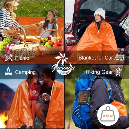 Miniatura 5 de Mantas de emergencia para supervivencia, paquete de 2/4 mantas espaciales, mantas de mylar gigantescas y extremadamente gruesas, adecuadas