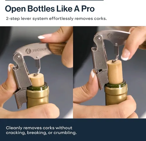 Miniatura 7 de HiCoup Kitchenware Abridor de Vino - Sacacorchos Profesionales para Botellas de Vino con Cortador de Papel de Aluminio y Removedor de Tapas - Llave