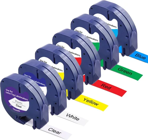 Paquete de 6 recambios compatibles con Dymo Letratag para rotuladoras Dymo, multicolor, 0.472 in x 13.1 ft (1/2 pulgadas x 13 pies), cinta de