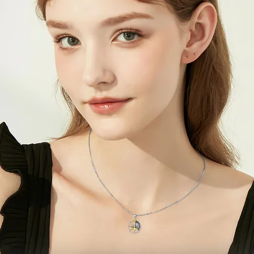 Miniatura 9 de PROESS Collar de plata de ley con colgante de montaña y sol de semilla de mostaza/masónico/brújula para mujeres y hombres, collar con colgante