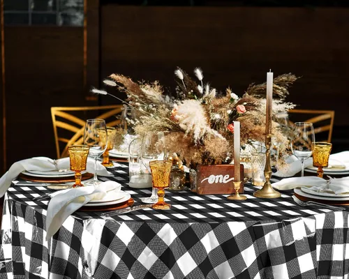 Miniatura 7 de Remagr Mantel Desechable de Cuadros Redondo de Plástico Buffalo Plaid Mantel de Mesa de 84'' Cubierta de Mesa Gingham para Picnic Camping BBQ Fiesta