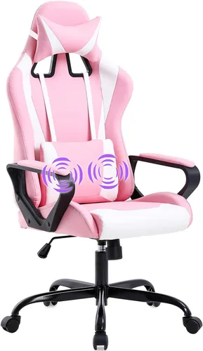 Miniatura 7 de HHS Silla rosa para videojuegos, silla de escritorio para computadora de masaje, sillas de videojuegos, silla ergonómica de carreras con soporte