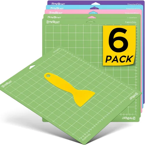 HTVRONT - Alfombrilla de corte, 6 alfombrillas de corte de 12 x 12 pulgadas (estándar, ligera, fuerte, agarre de tela) compatibles con Cricut Maker