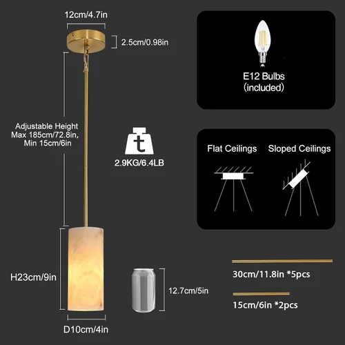 Miniatura 2 de Juego de 2 luces colgantes de alabastro para isla de cocina, juego de 2 luces colgantes de mármol de latón, ajustables, doradas, modernas