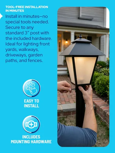 Miniatura 5 de KASTLITE Lámpara de poste para exteriores, se adapta a postes de lámpara de 3 pulgadas, luz de poste de linterna impermeable antioxidante, base E26