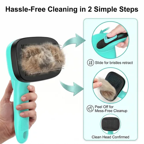Miniatura 3 de Cepillo para perros – 3 piezas de cepillo de autolimpieza y cortaúñas y peine para mascotas para perros, gatos y caballos, herramienta de aseo Verde