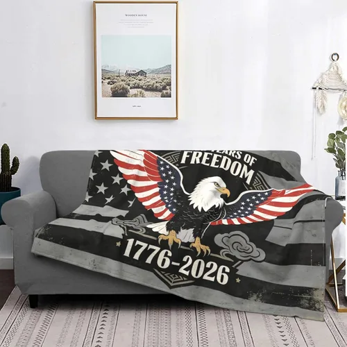 250 Anniversary USA Flag Flannel Fleece Throw Blankets, Patriotic Eagle Super Warm Soft Sofa Blanket All Season (40"x30")