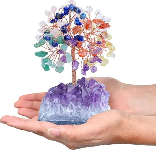 Miniatura 27 de Crocon - Árbol del dinero con piedras preciosas de citrina, figura del feng shui; bonsái balance de chakras, buena suerte, reiki, curación, Citrino