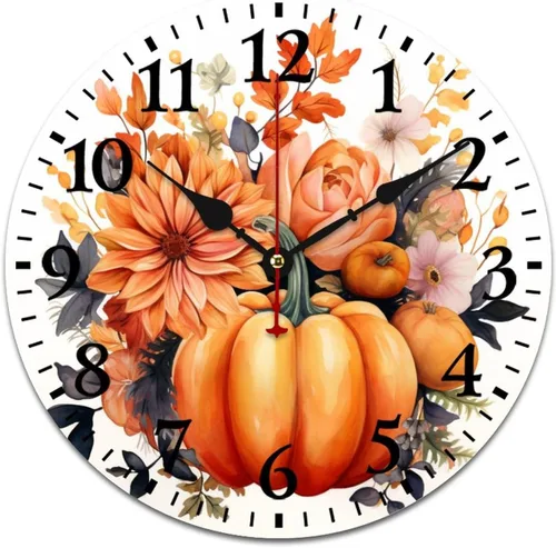Miniatura 16 de Reloj de pared de madera Country Autumn Harvest Acuarela Calabaza Flores Redondo Reloj Decorativo de Calidad Cuarzo Sin Ticking Otoño Acción