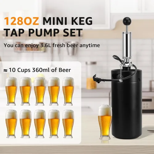 Miniatura 3 de Mini cultivador de barril de 128 onzas con sistema de grifo de cerveza, bomba de grifo de barril de 3.6 L, bomba de mano presurizada, dispensador