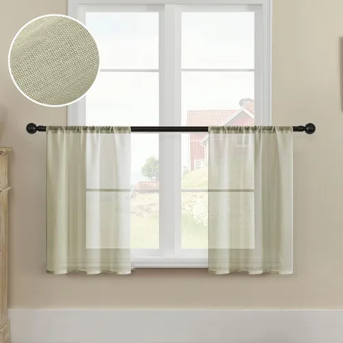 Miniatura 34 de MRTREES Cortinas transparentes de Aqua Blue, para cocina, de 36 pulgadas de longitud, cortinas transparentes de gasa con filtro de luz, cortinas