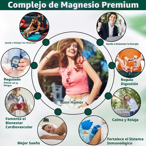 Miniatura 5 de Suplemento de magnesio con 9 formas de magnesio glicinato de alta absorción, L-treonato, citrato, malato y más para el músculo, apoyo cerebral, sin