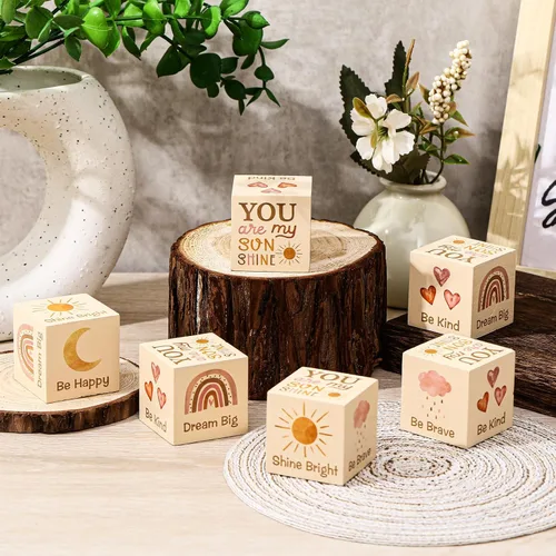 Miniatura 4 de 6 piezas de decoración bohemia para cuarto de bebé, diseño de mariposa arco iris, decoración de guardería para bebé y niño, bloque de madera