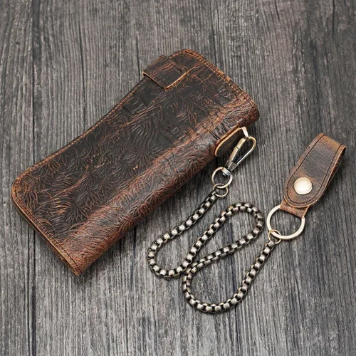 Miniatura 3 de LUUFAN Cartera larga de cuero genuino para hombre billetera plegable grabada
